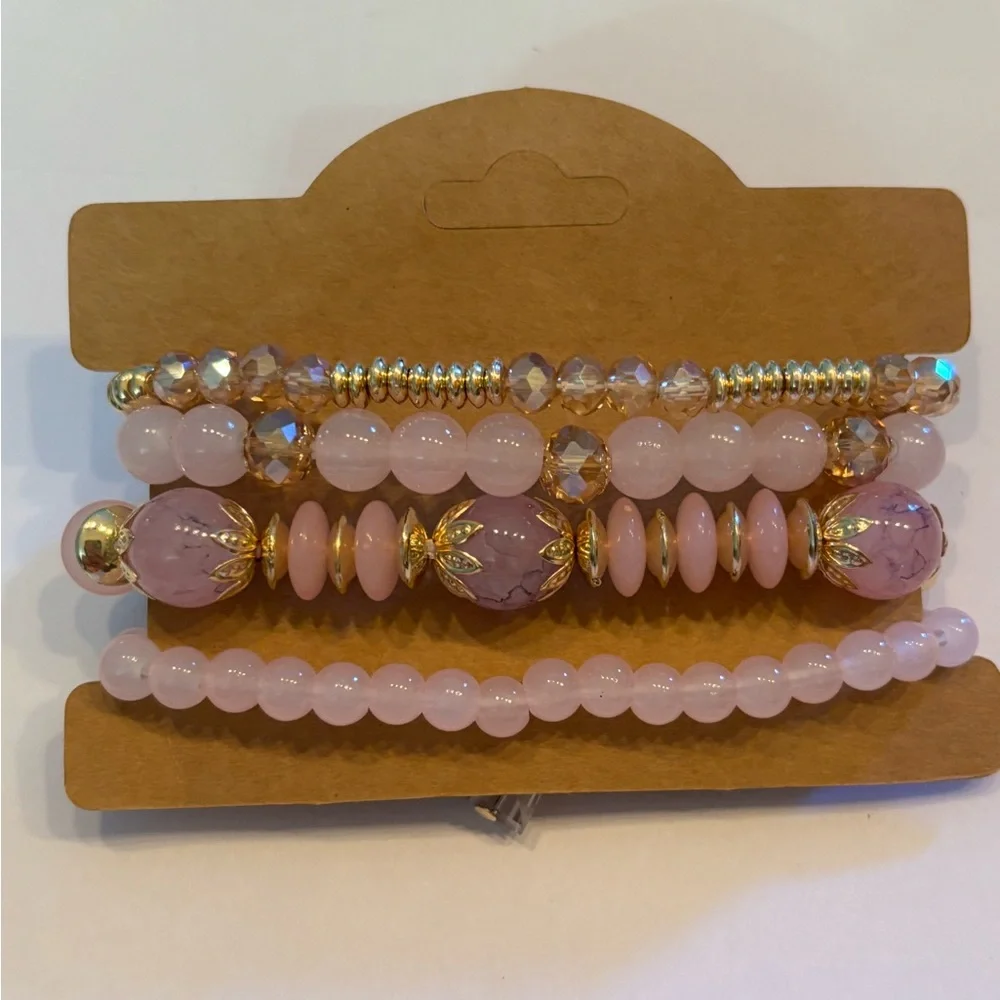 🎃 Fashion jewelry beaded bracelets light pink and‎ gold